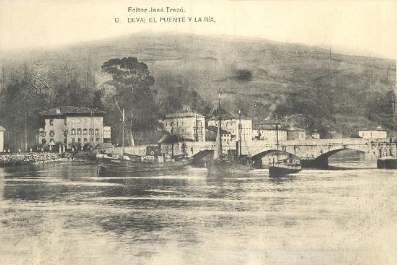 Deva. El puente y la ría. Hauser y Menet (c.1920)