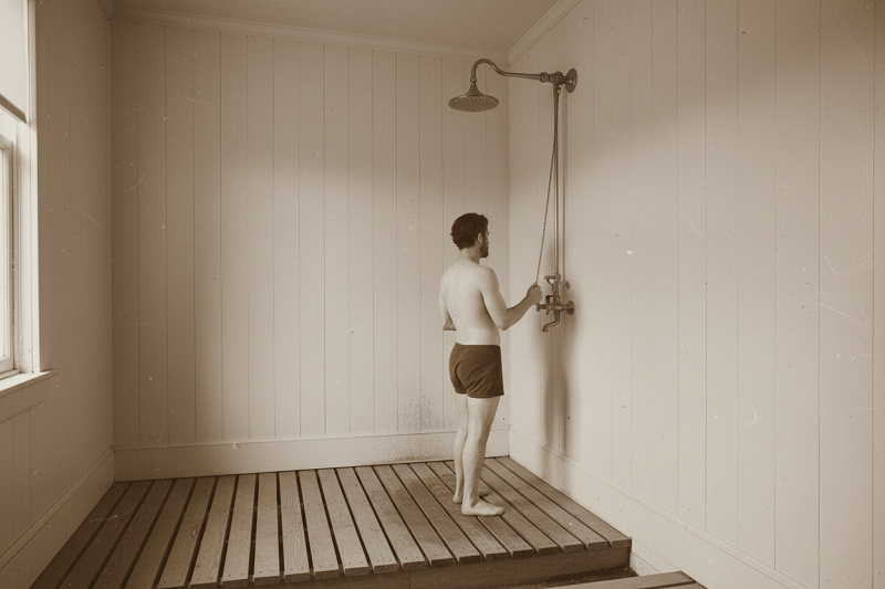 Ducha fija tipo lluvia del siglo XIX