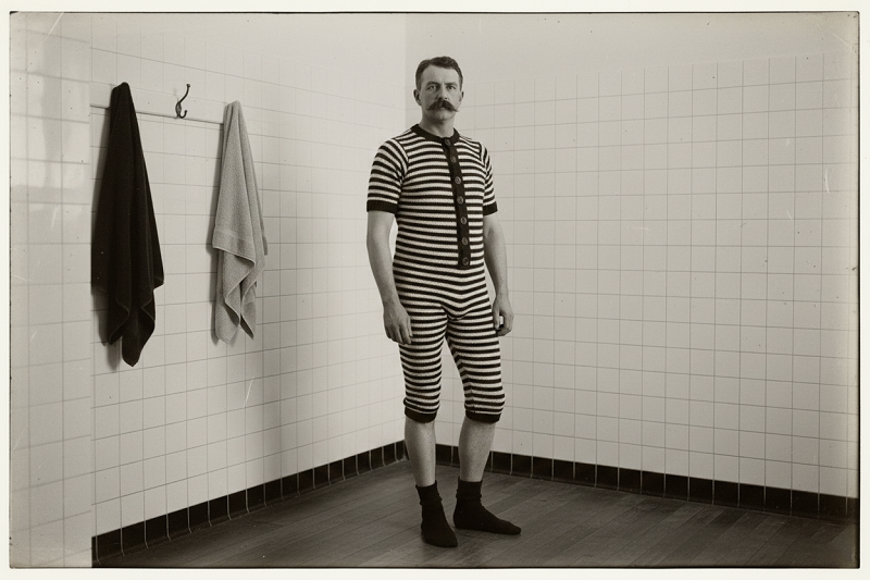 Hombre con traje de baño masculino del siglo XIX