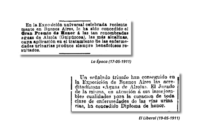 El agua de Alzola ganadora del mayor premio en la Exposición de Buenos Aires