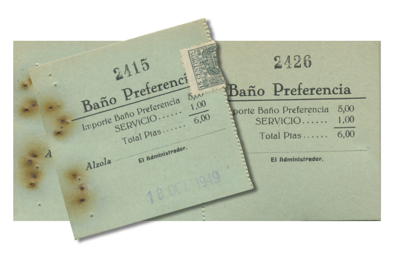 Antiguo talonario de tickets para tomar los baños en el Balneario de Alzola (1949)