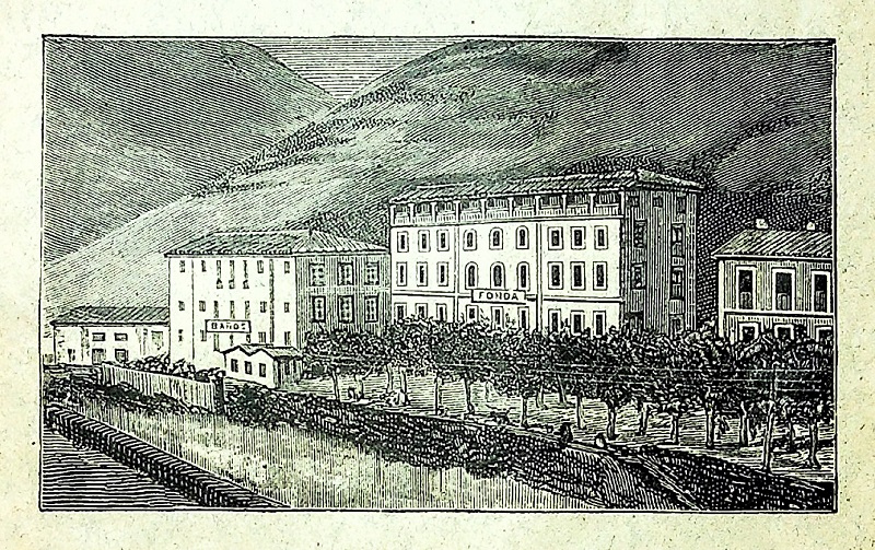 Establecimiento Balneario de Alzola en la portada del Indicador de las aguas termo-alcalinas bicarbonatadas-nitrogenadas (variedad litínicas) de Alzola (c. 1889)