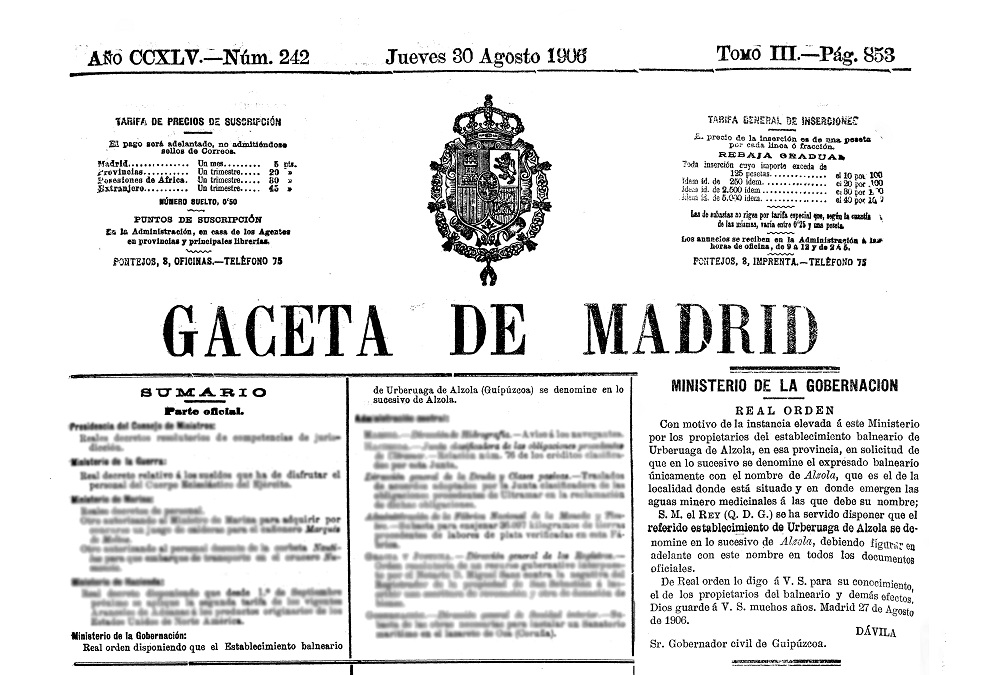 El Balneario de Urberuaga de Alzola cambia su nombre a Balneario de Alzola