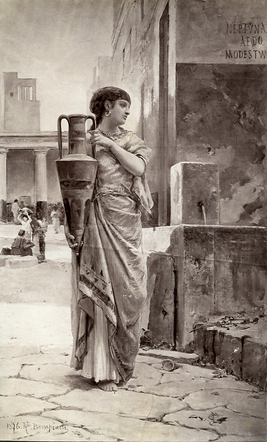Pompeyana. Dibujo de Dante Paolocci (1849-1926), grabado de Barberis de L'Illustrazione Italiana