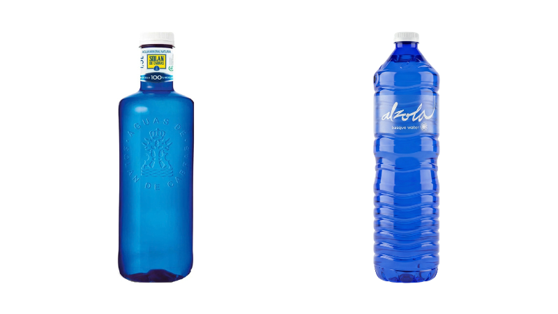 Botellas de Solán de Cabras y agua mineral natural de Alzola Basque Water de litro y medio
