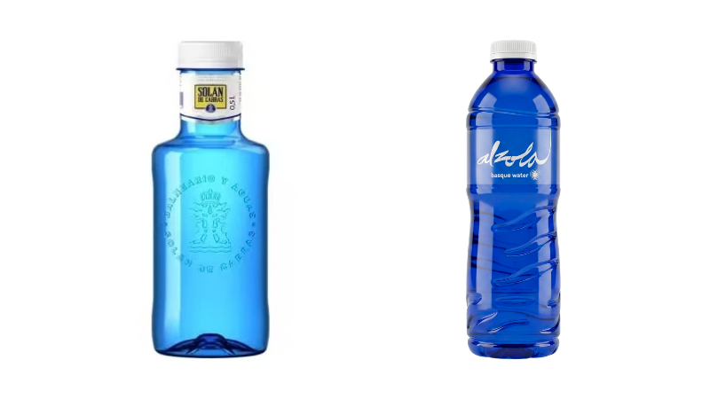 Botellas de Solán de Cabras y agua mineral natural de Alzola Basque Water de medio litro